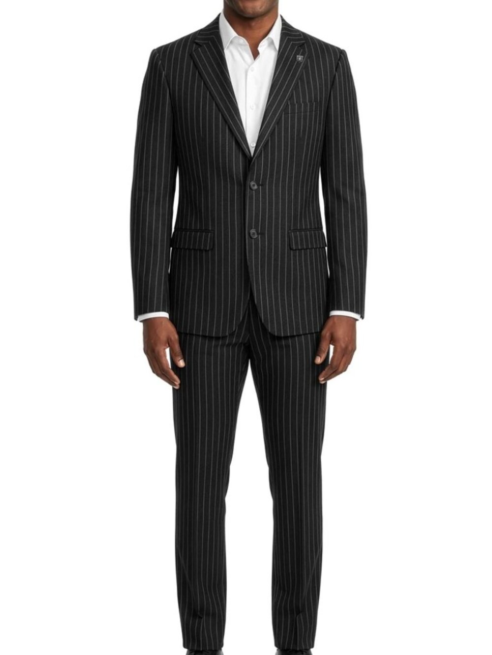 Solid Black Pinstripe Notch Lapel 2 Piece Stacy Adams Men's Suit